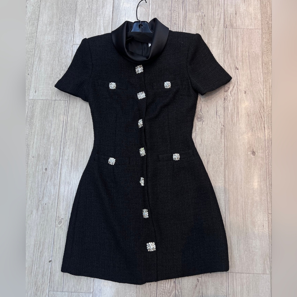 Self-Portrait Black Boucle Collared Mini Dress - image 7